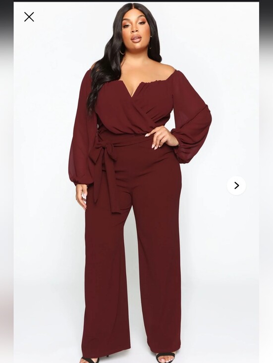 Fashion Nova Pants - Fashion Nova Burgundy Off-Shoulder Wrap Jumpsuit